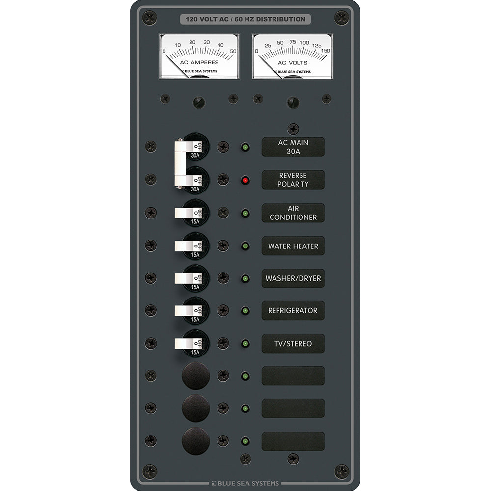 Blue Sea 8074 AC Main +8 Positions Toggle Circuit Breaker Panel - White Switches - Deckhand Marine Supply