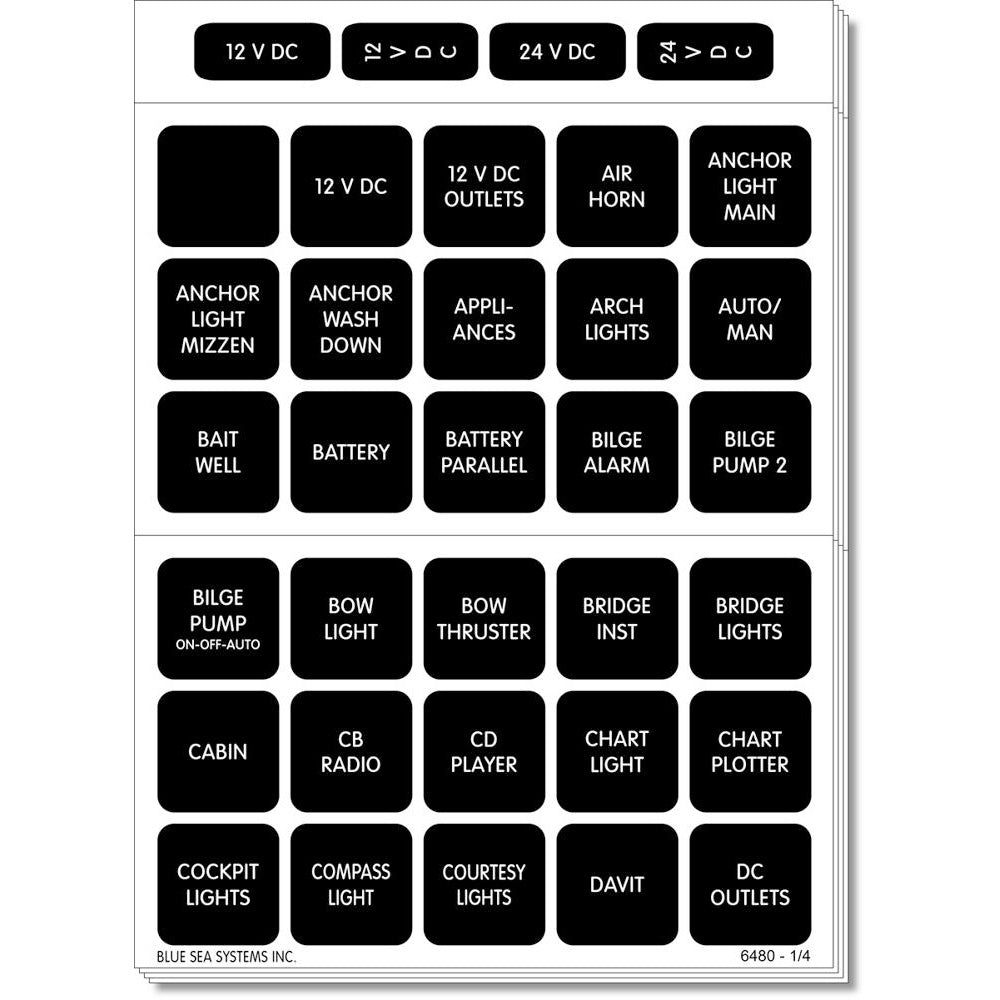 Blue Sea 4218 Square Format Label Set for Battery Management Panels - 30 - Deckhand Marine Supply