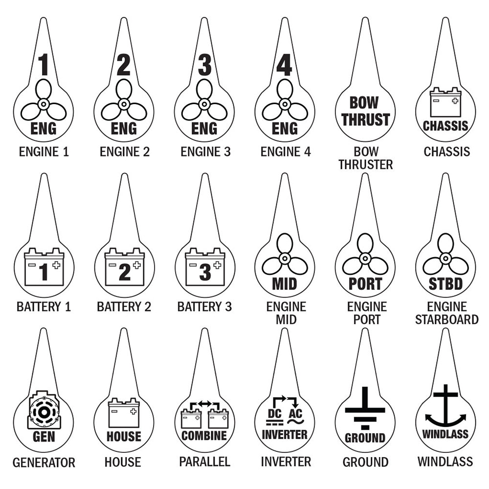 Blue Sea 7902 Icon Circuit Identification Label Kit for Battery Switches - Deckhand Marine Supply