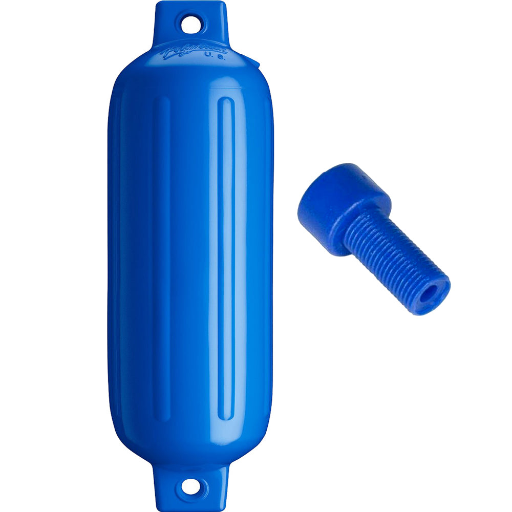 Polyform G-4 Twin Eye Fender 6.5" x 22" - Blue w/Adapter - Deckhand Marine Supply