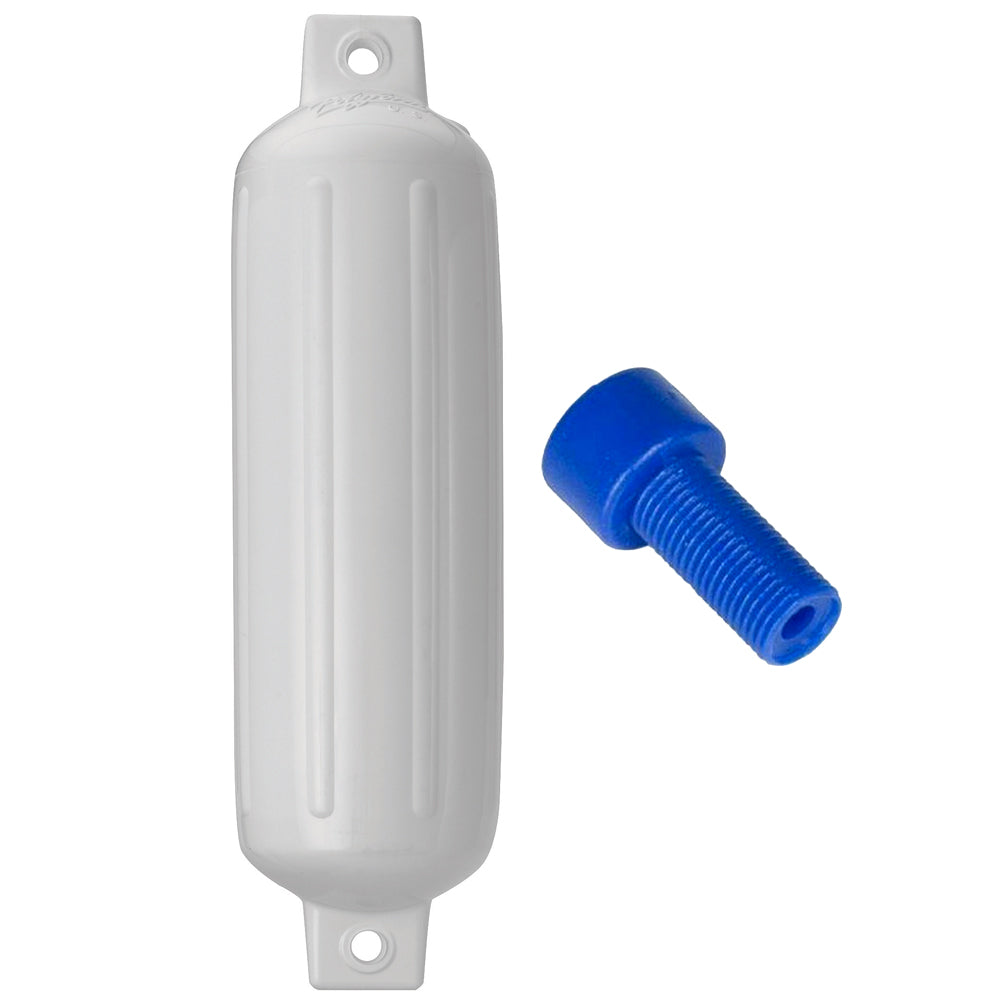 Polyform G-4 Twin Eye Fender 6.5" x 22" White w/Adapter - Deckhand Marine Supply