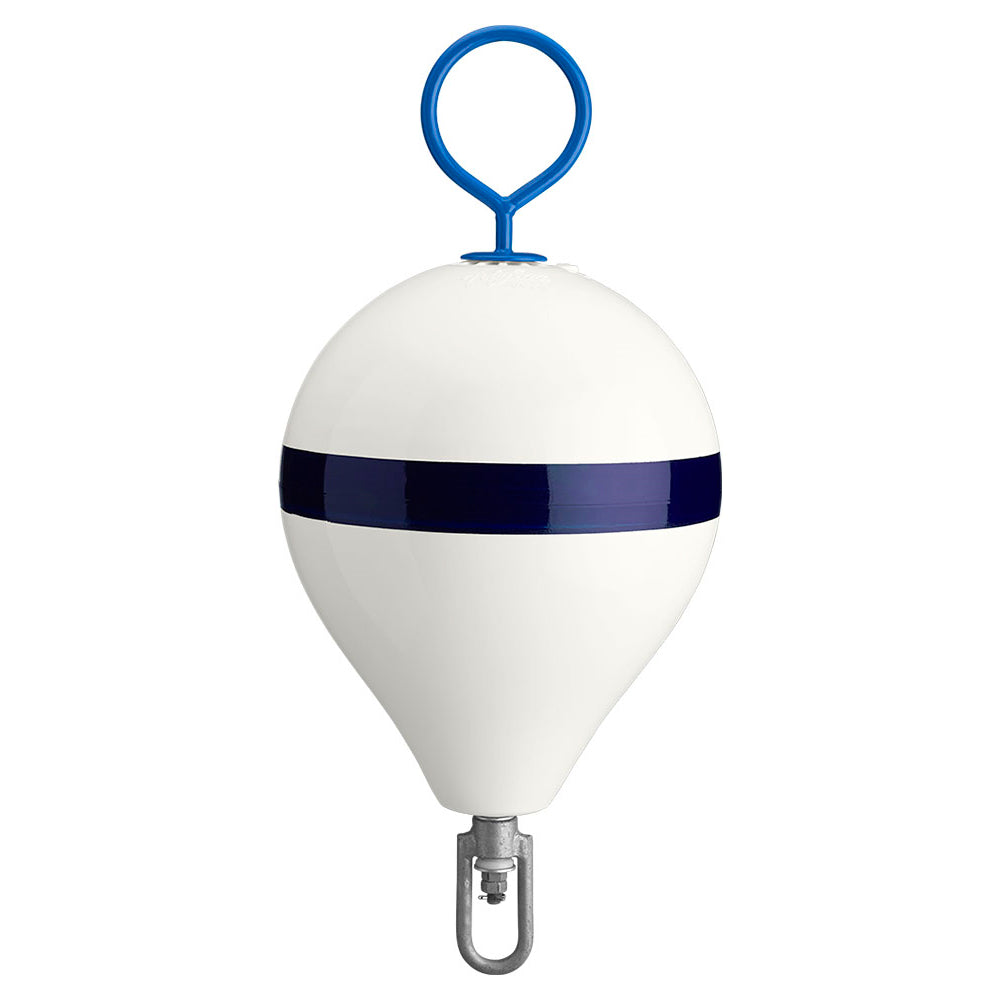 Polyform 13.5" CM Mooring Buoy w/Steel Iron - White Blue Stripe - Deckhand Marine Supply