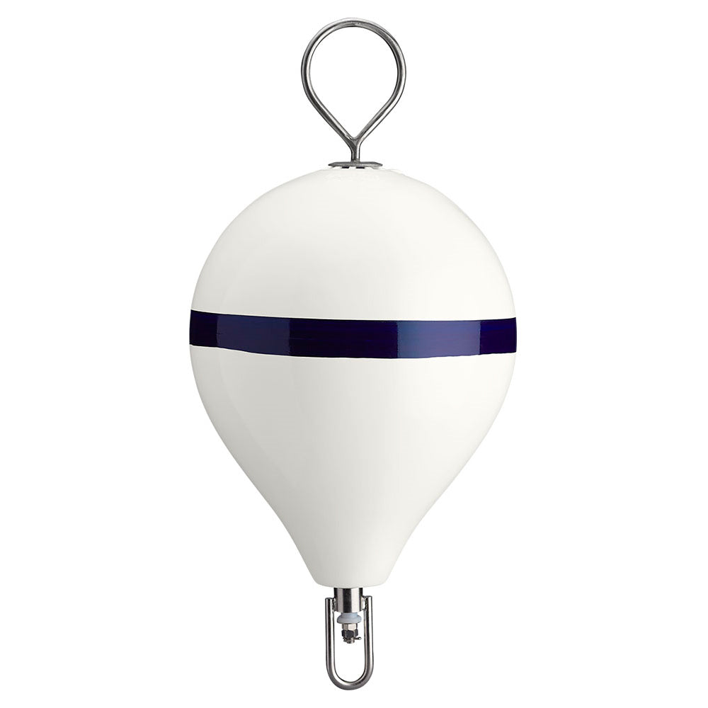 Polyform 17" CM Mooring Buoy w/SS Iron - White Blue Stripe - Deckhand Marine Supply