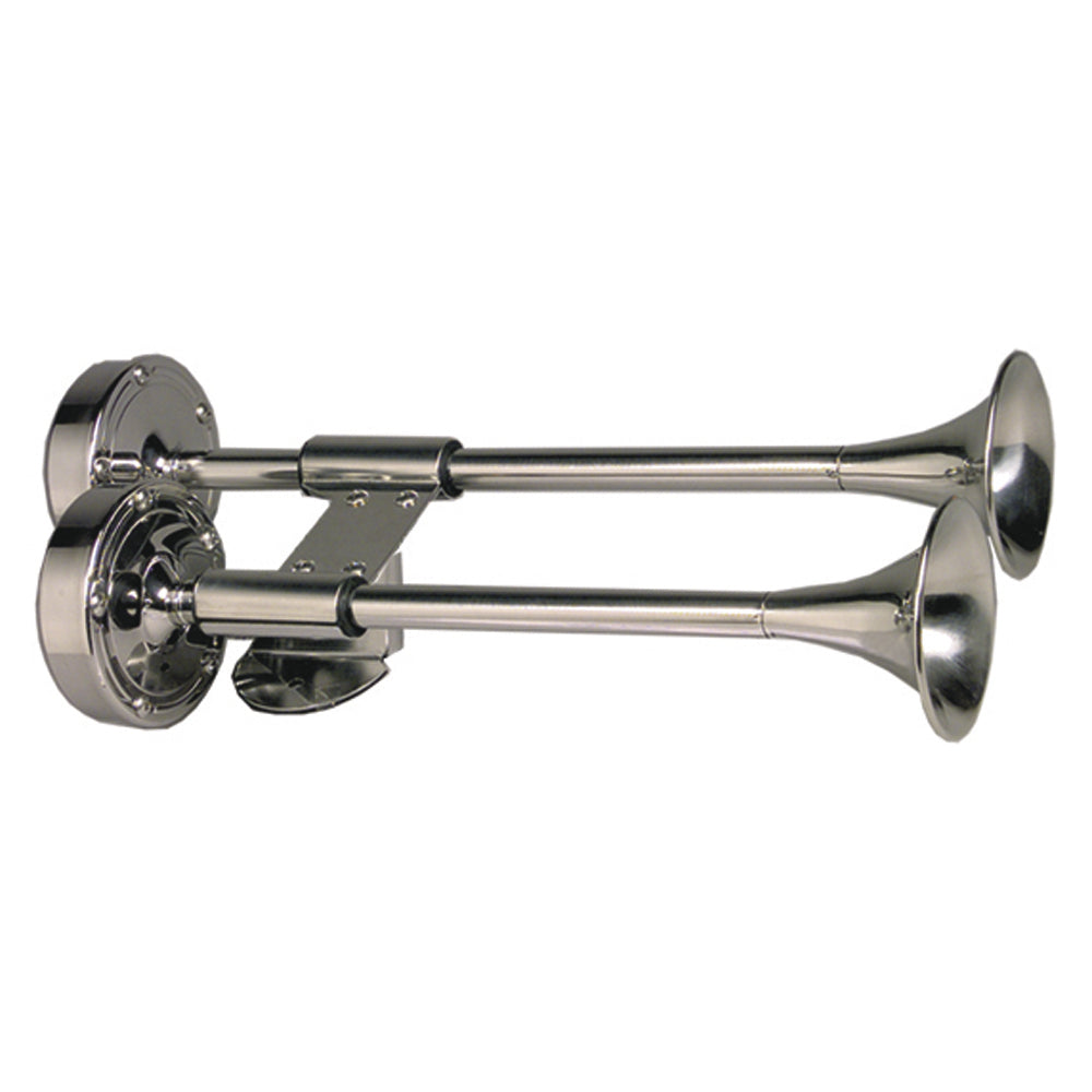 Schmitt Marine Deluxe All-Stainless Shorty Dual Trumpet Horn - 12V - Deckhand Marine Supply