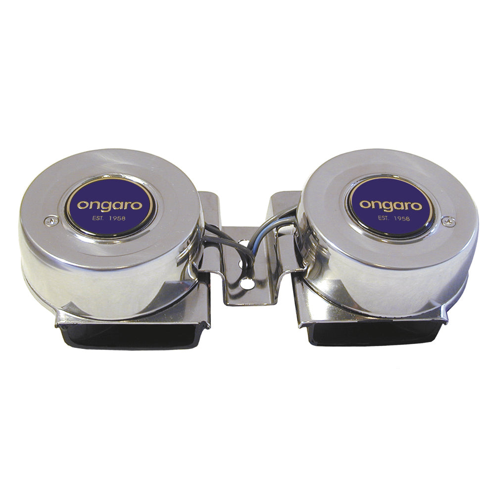 Schmitt Marine Ongaro All-Stainless Mini Compact Twin Horn - 12V - Deckhand Marine Supply