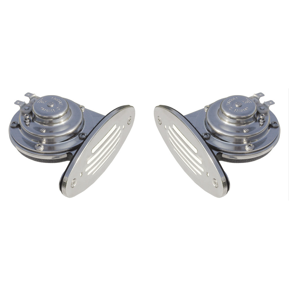 Schmitt Marine Mini Stainless Steel Dual Drop-In Horn w/Stainless Steel Grills High  Low Pitch - Deckhand Marine Supply