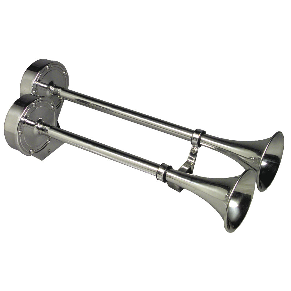 Schmitt Marine Deluxe All-Stainless Dual Trumpet Horn - 24V - Deckhand Marine Supply