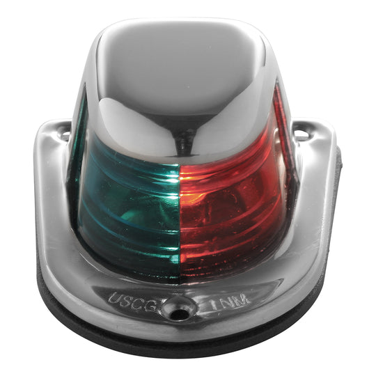 Attwood 1-Mile Deck Mount, Bi-Color Red/Green Combo Sidelight - 12V - Stainless Steel Housing - Deckhand Marine Supply