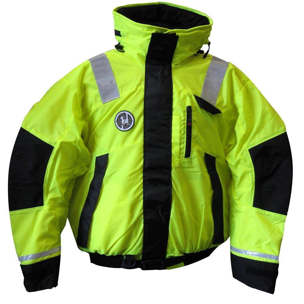 First Watch AB-1100 Flotation Bomber Jacket - Hi-Vis Yellow/Black - XL - Deckhand Marine Supply