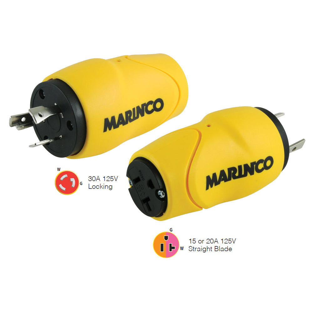 Marinco Straight Adapter, 30A Male - 15A Female - Deckhand Marine Supply