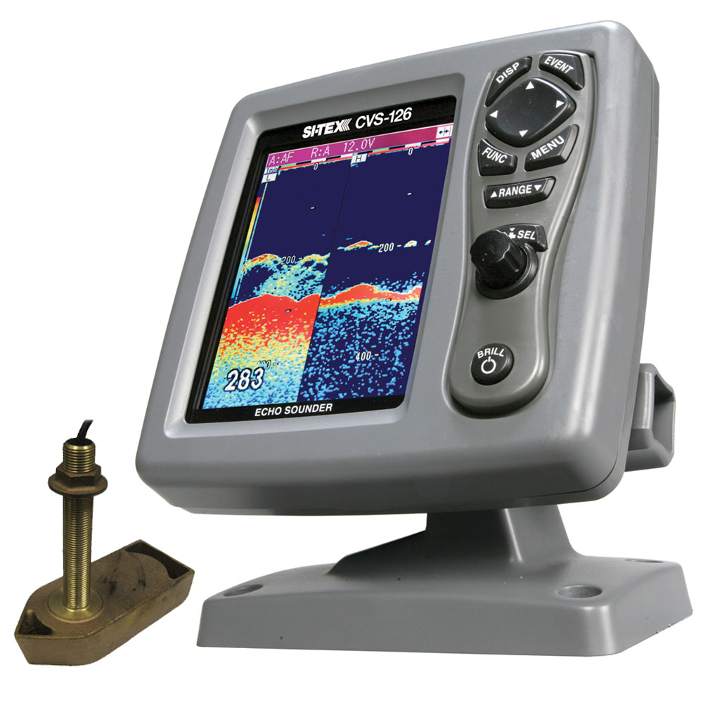 SI-TEX CVS-126 Dual Frequency Color Echo Sounder w/600kW Thru-Hull Tranducer 307/50/200T-CX - Deckhand Marine Supply