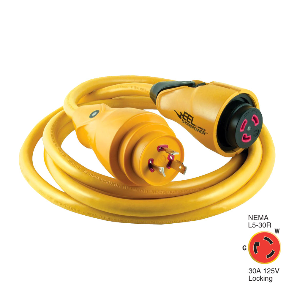 Marinco CS30-12 EEL 30A 125V Shore Power Cordset - 12' - Yellow - Deckhand Marine Supply