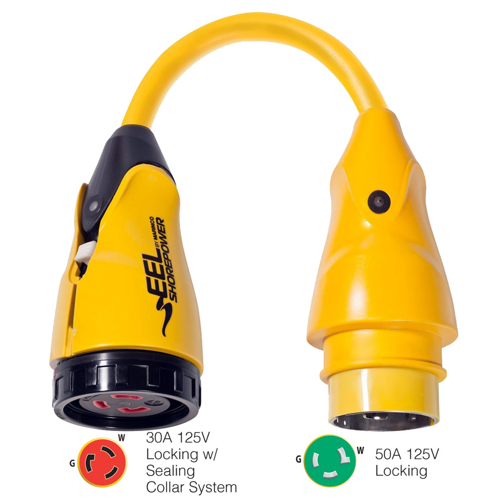 Marinco P503-30 EEL 30A-125V Female to 50A-125V Male Pigtail Adapter - Yellow - Deckhand Marine Supply