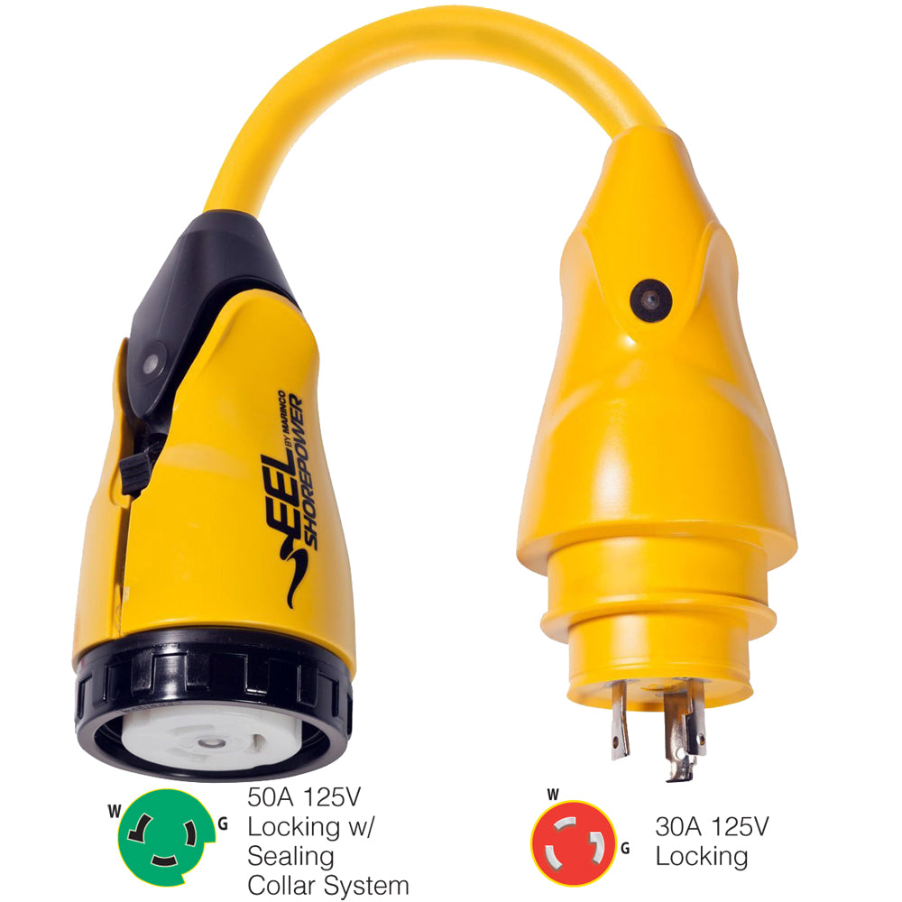 Marinco P30-503 EEL 50A-125V Female to 30A-125V Male Pigtail Adapter - Yellow - Deckhand Marine Supply