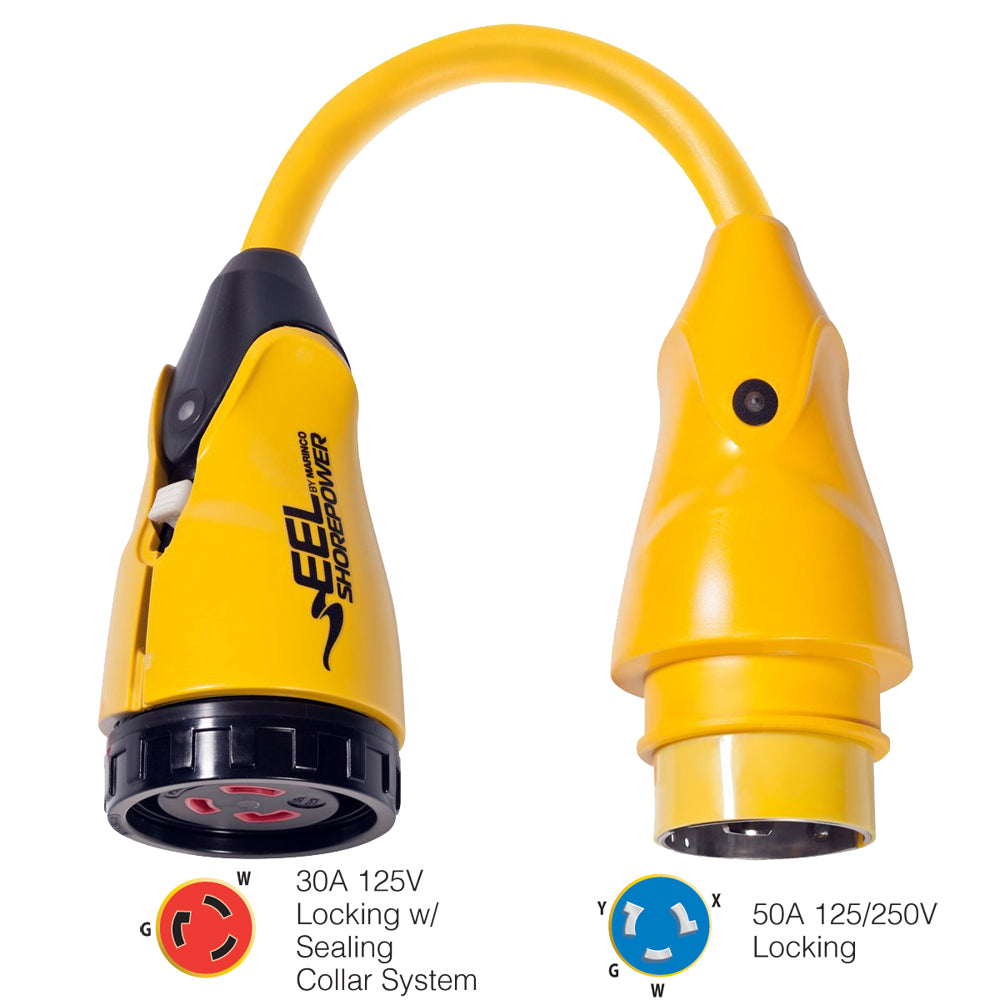 Marinco P504-30 EEL 30A-125V Female to 50A-125/250V Male Pigtail Adapter - Yellow - Deckhand Marine Supply