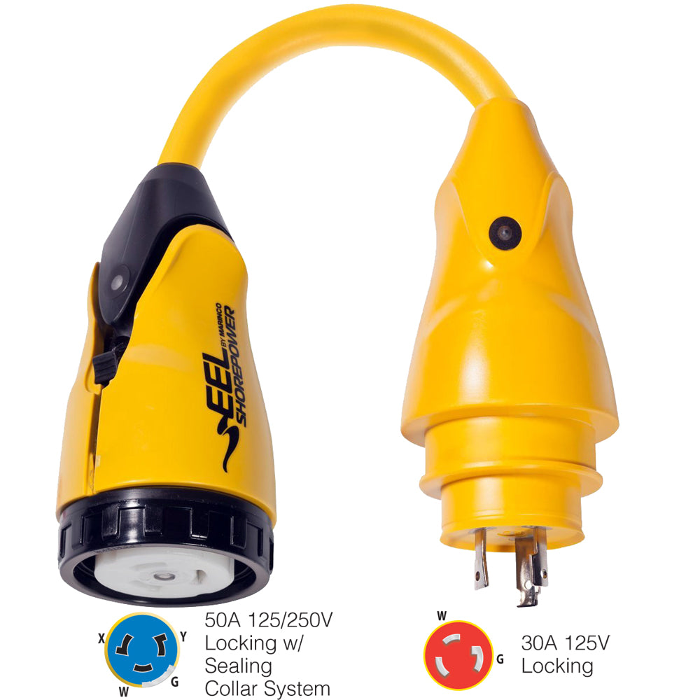 Marinco P30-504 EEL 50A-125/250V Female to 30A-125V Male Pigtail Adapter - Yellow - Deckhand Marine Supply