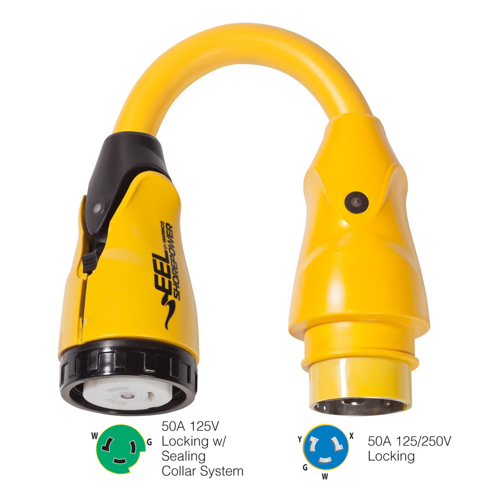 Marinco P504-503 EEL 50A-125V Female to 50A-125/250V Male Pigtail Adapter - Yellow - Deckhand Marine Supply