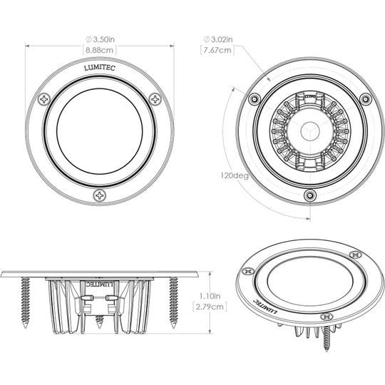 Lumitec Shadow - Flush Mount Down Light - White Finish - 3-Color Red/Blue Non-Dimming w/White Dimming - Deckhand Marine Supply