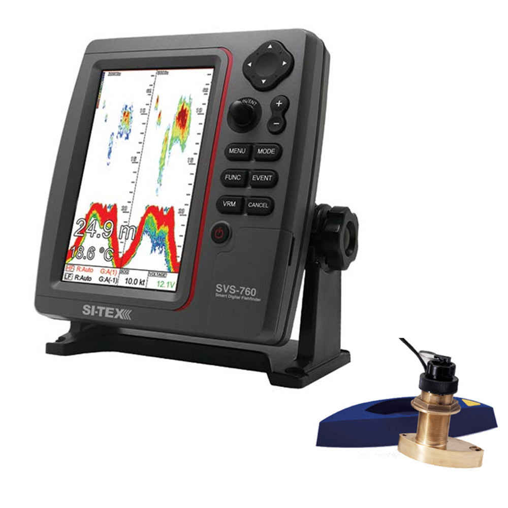 SI-TEX SVS-760 Dual Frequency Sounder 600W Kit w/Bronze Thru-Hull Speed & Temp Transducer - Deckhand Marine Supply