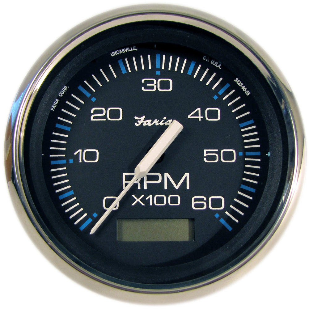 Faria Chesapeake Black 4" Tachometer w/Hourmeter - 6000 RPM (Gas) (Inboard) - Deckhand Marine Supply