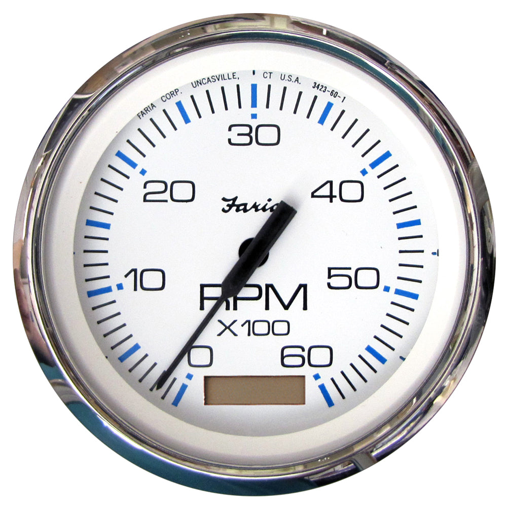 Faria Chesapeake White SS 4" Tachometer w/Hourmeter - 6000 RPM (Gas)(Inboard) - Deckhand Marine Supply