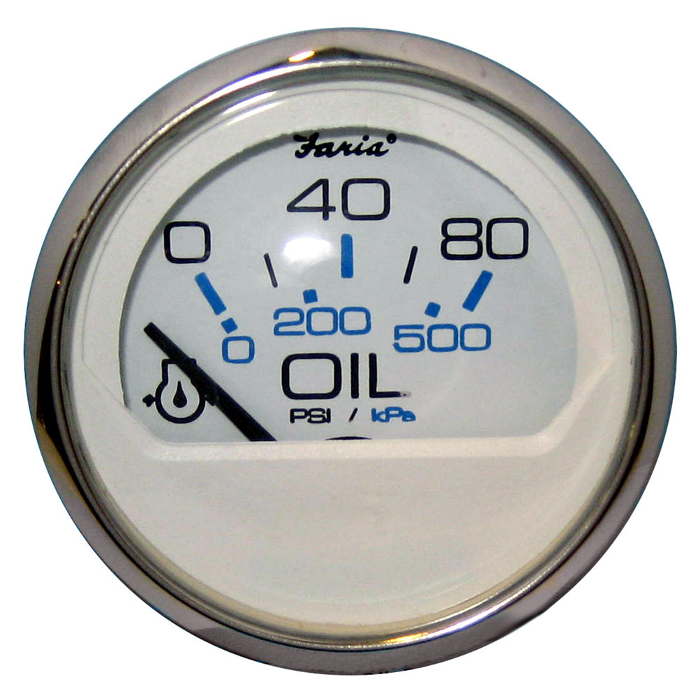 Faria Chesapeake White SS 2" Oil Pressure Gauge (80 PSI) - Deckhand Marine Supply