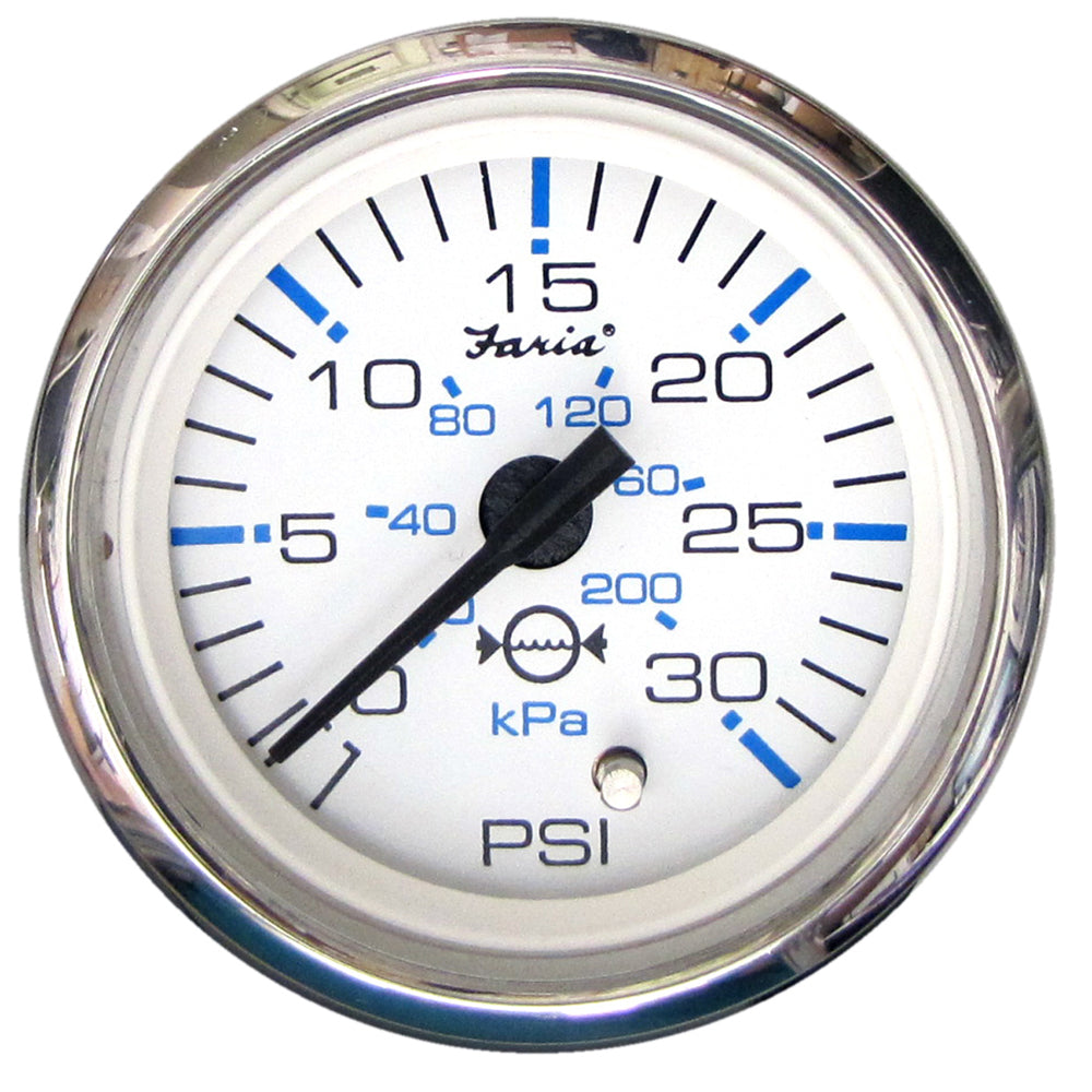 Faria Chesapeake White SS 2" Water Pressure Gauge (30 PSI) - Deckhand Marine Supply