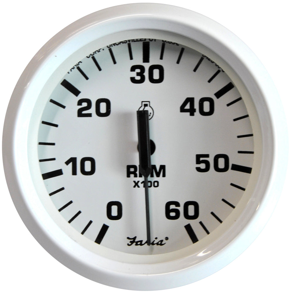 Faria Dress White 4" Tachometer - 6000 RPM (Gas) (Inboard  I/O) - Deckhand Marine Supply