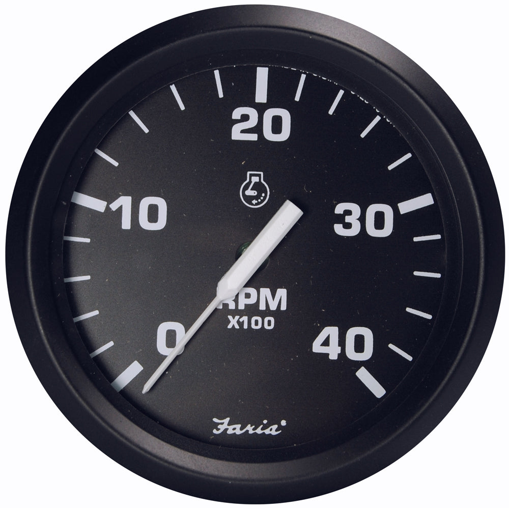 Faria Euro Black 4" Tachometer - 4000 RPM (Diesel - Magnetic Pick-Up) - Deckhand Marine Supply