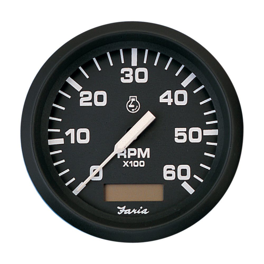 Faria Euro Black 4" Tachometer w/Hourmeter - 6,000 RPM (Gas - Inboard) - Deckhand Marine Supply