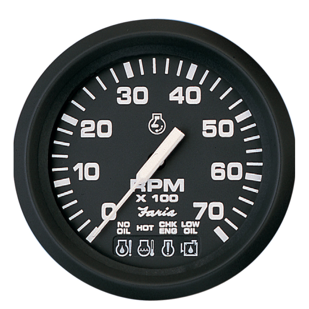 Faria Euro Black 4" Tachometer w/Systemcheck 7000 RPM (Gas) f/ Johnson / Evinrude Outboard) - Deckhand Marine Supply