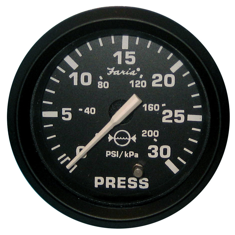 Faria Euro Black 2" Water Pressure Gauge (30 PSI) - Deckhand Marine Supply