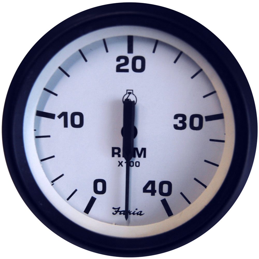 Faria Euro White 4" Tachometer 4000 RPM (Diesel) (Mechanical Takeoff  Var Ratio Alt) - Deckhand Marine Supply