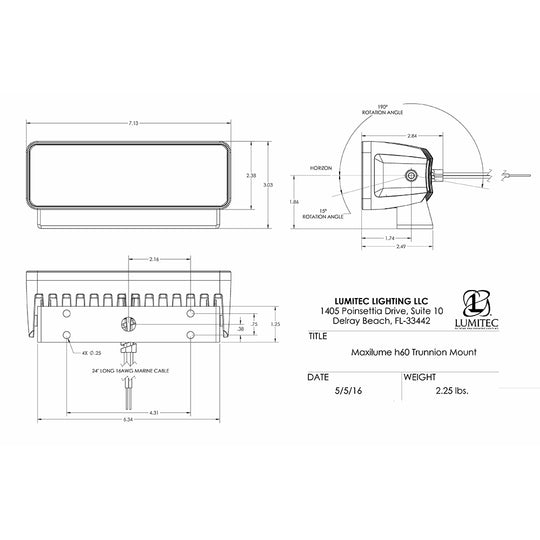 Lumitec Maxillume h60 - Trunnion Mount Flood Light - White Dimming - White Housing