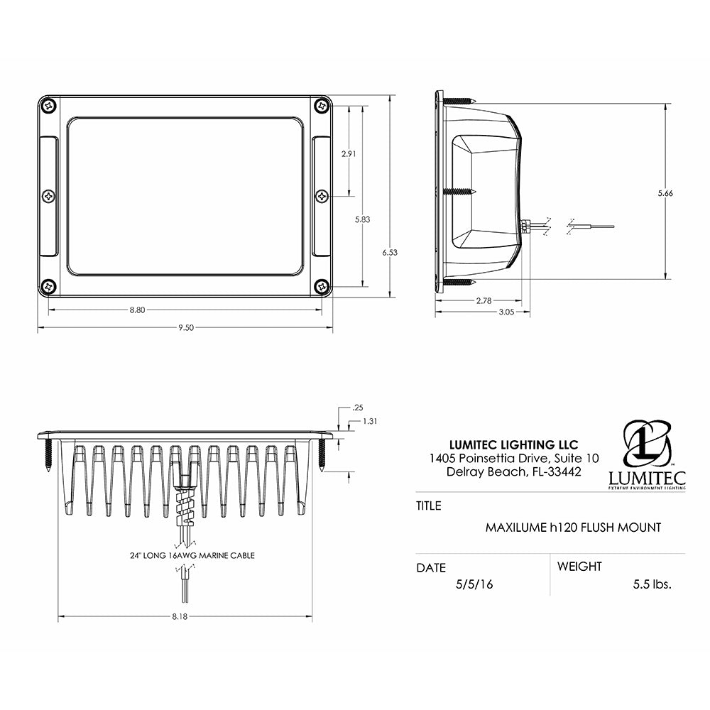 Lumitec Maxillume h120 - Flush Mount Flood Light - White Housing - White Dimming